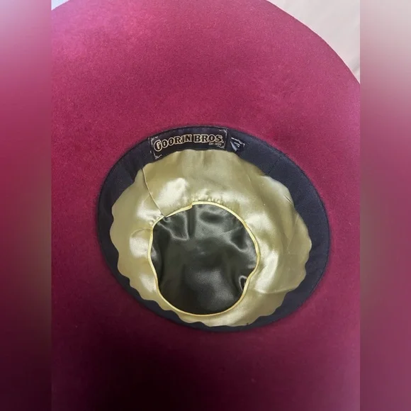 GOORIN BROS WOMENS MAROON BURGUNDY WOOL GREY RIBBON LARGE RIM FLOPPY HAT S - Picture 4 of 5